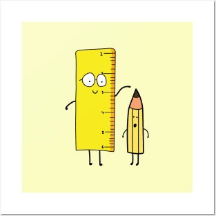 funny cute ruler measures a pencil Posters and Art